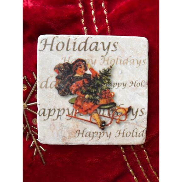 Studio Vertu Handmade Victorian Vintage Christmas 4” Coaster Set Made USA Gift - Picture 4 of 8